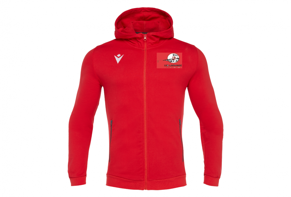 Macron Sweat à capuche zippée en coton cello rouge avec logo brodé coeur et dos | Image 1