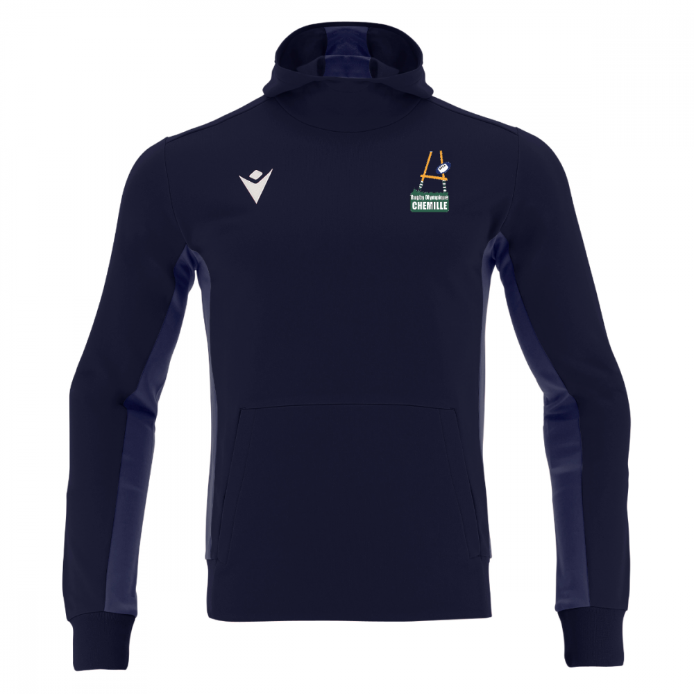 Macron Sweat capuche polyester electro bleu marine avec logo club sérigraphié | Image 1
