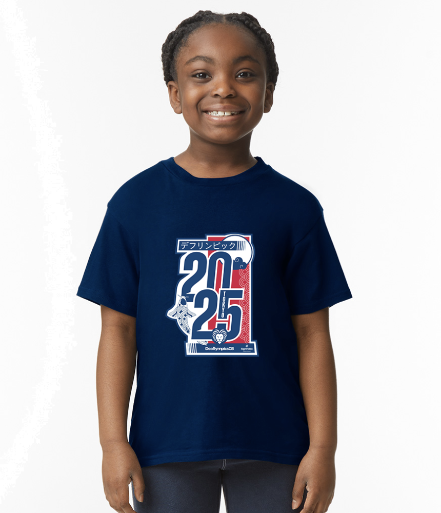 Macron Deaflympicsgb t shirt tokyo logo navy kids | Image 1