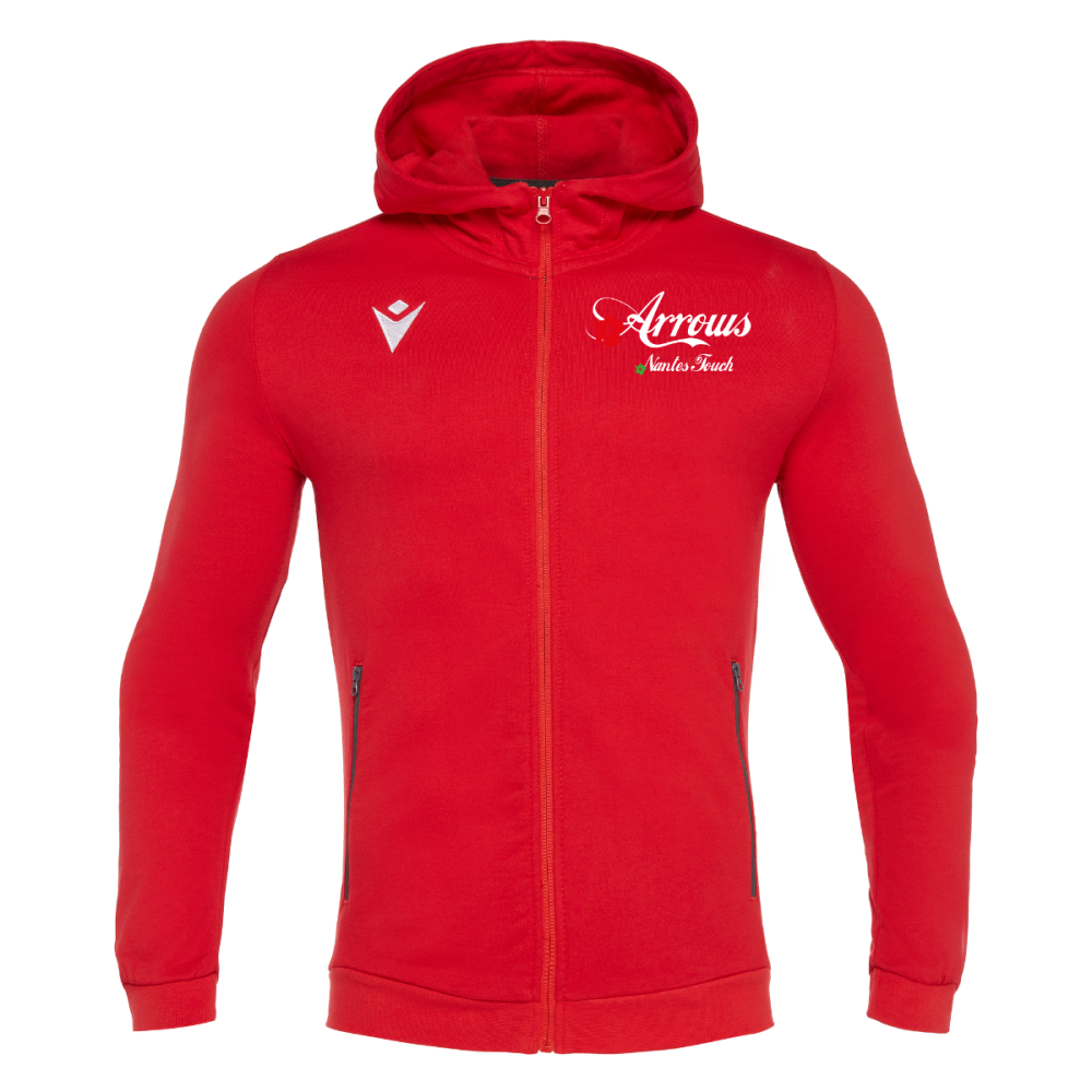 Macron Veste à capuche zippée en coton homme cello rouge avec logo brodé | Image 1
