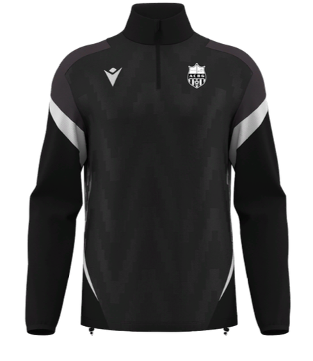 Macron 1/4 zip hollow noir et blanc avec écusson | Image 1
