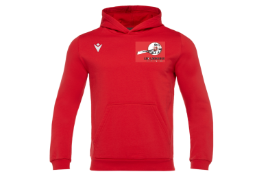 Sweat à capuche en coton banjo hero rouge avec logo club brodé cœur et dos.