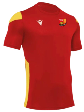 Maillot entrainement polis rouge/jaune, logo floqué